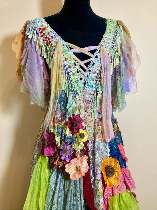Wildskin Dresses & Skirts - Bohemian Floral Patchwork Maxi Dress in Pastel Multi